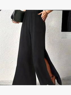 Side Split Wide Leg Linen Cotton Trousers