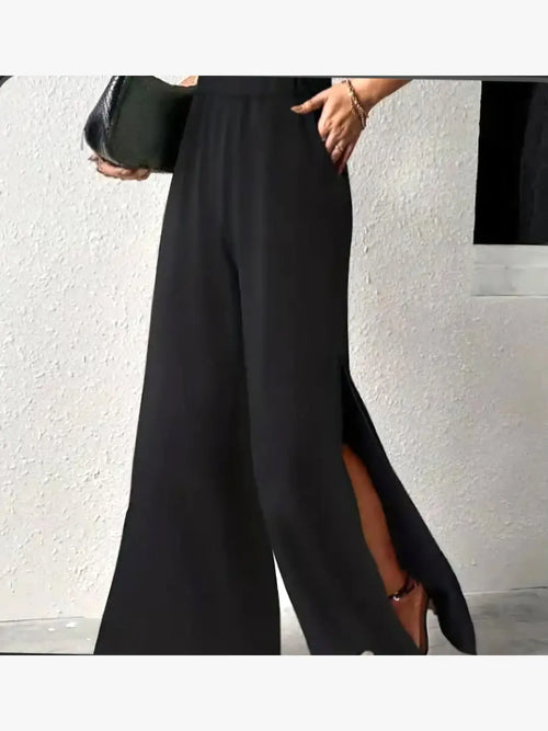 Side Split Wide Leg Linen Cotton Trousers