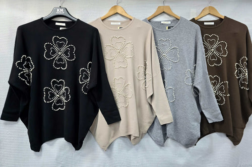 Rose Pearl Embellished Knit Tunic