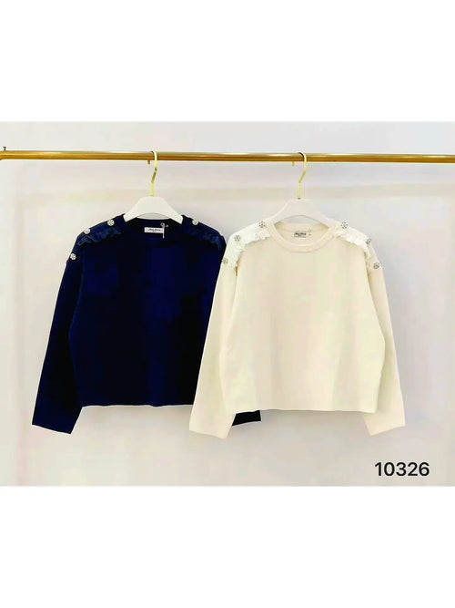 Crystal Embellished Crew Neck Jumper