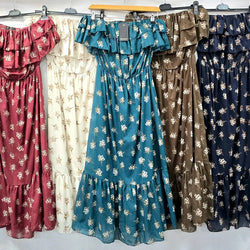 Floral Print Cotton Bandeu Dress