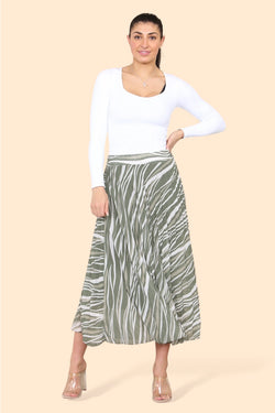 Zebra Wave Print Pleated Midi Skirt