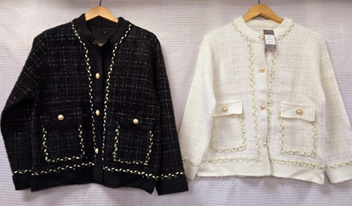 Pearl Gold Plait Detail Edge Ch Cardigan