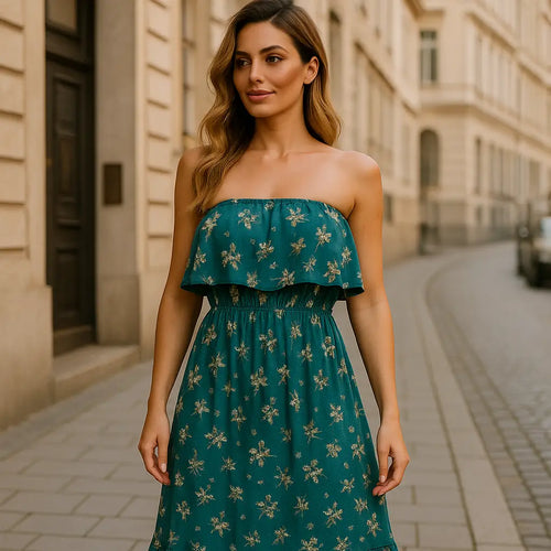 Floral Print Cotton Bandeu Dress