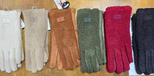 Contrast Suedette Fleece Ugg Style Gloves
