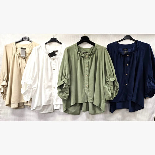 Cotton Ribbed Button Blouse