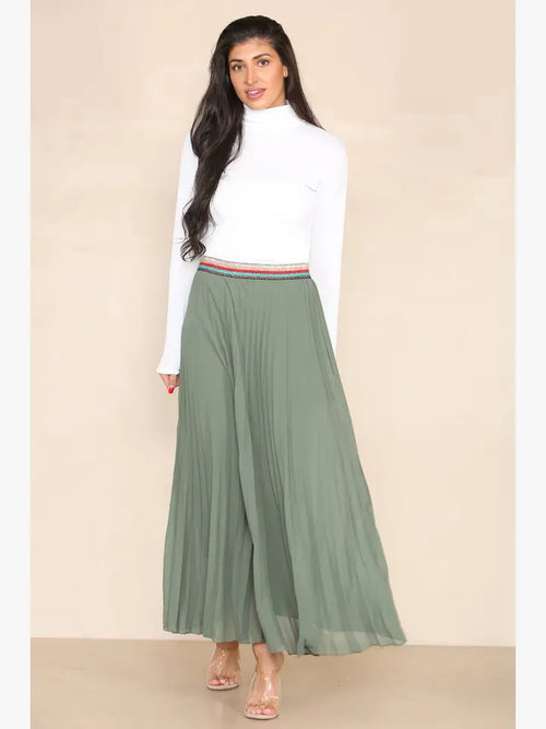 Pleated MAXI Skirt with Rainbow Elasticated Waistband