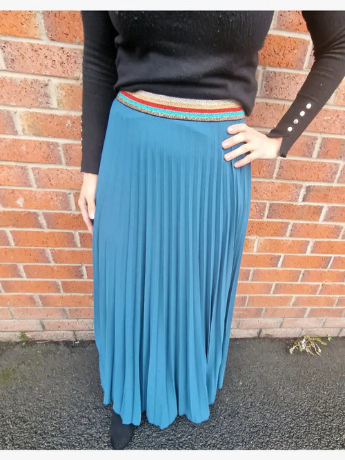 Pleated MAXI Skirt with Rainbow Elasticated Waistband