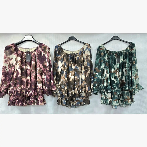 Marble Frill Hem Tier Blouse (6 Colors)