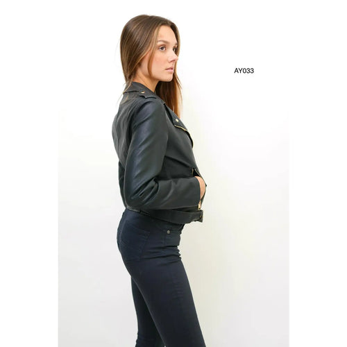 Plain Leather Look Biker Jacket