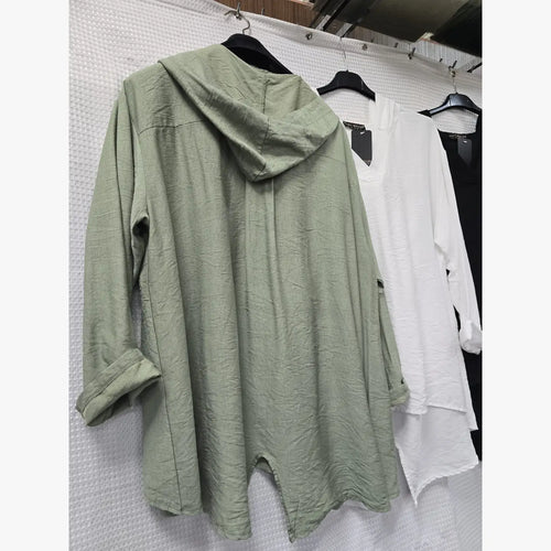 V Hooded Linen Look Tunic