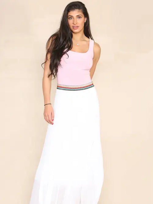 Pleated MAXI Skirt with Rainbow Elasticated Waistband
