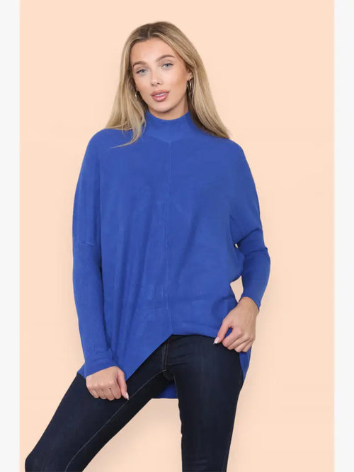 High Low Turtle Neck Ribbed Knit Jumper