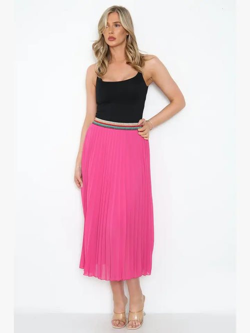 Pleated MAXI Skirt with Rainbow Elasticated Waistband