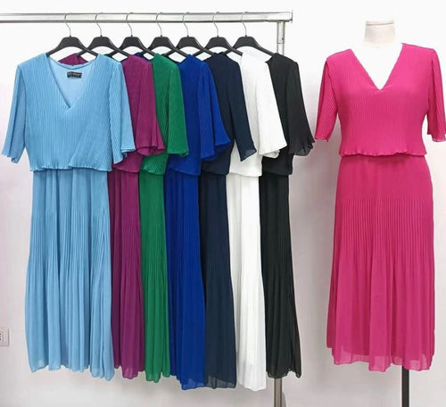 Plain Plisse Pleated Layered Maxi Dress
