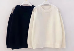 Angel Wing Crystal Pearl Back Knit Jumper