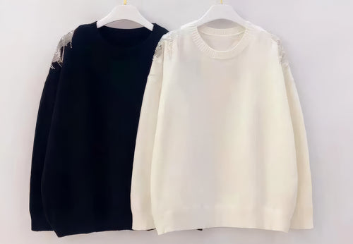 Angel Wing Crystal Pearl Back Knit Jumper