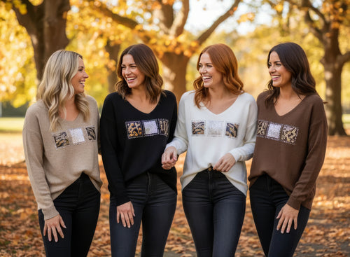 Animal Sequin Embellished V Knit Jumper