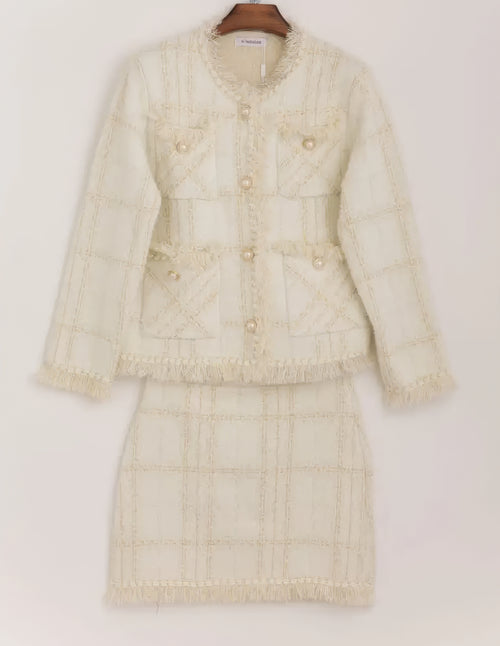 Boucle Pearl Ch Frayed Skirt Two Piece Coord Set