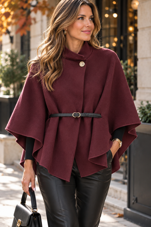 Belted Gold Button Cape Coat