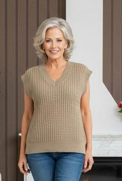 Oversized V Mini Cable Slipover Knit Vest
