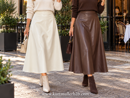 Vegan Leather Look Midi Skirt