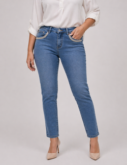Diamante Trim Pocket Straight Leg Voggo Stretch Jeans