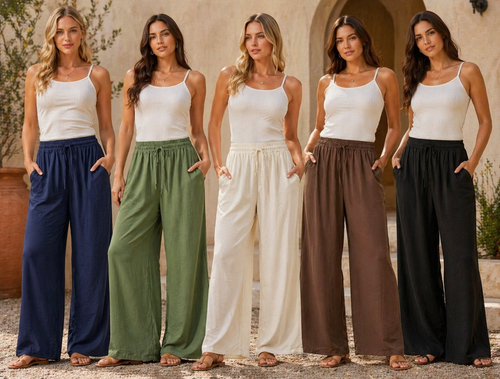 Wide Leg Elasticated Stretch Trousers