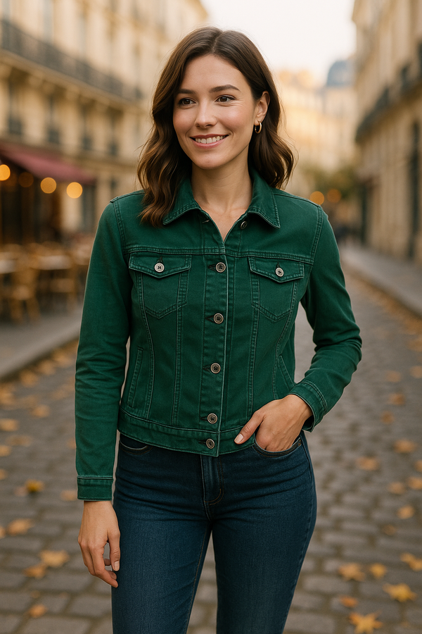 Voggo Forrest green Cotton Bi stretch Denim Jacket
