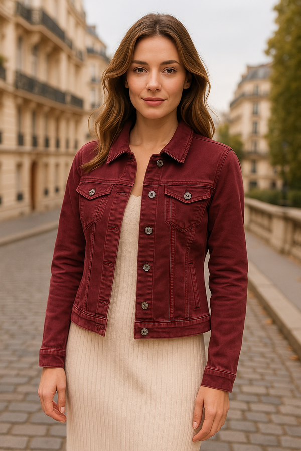 Burgundy Red Voggo BiStretch Denim Jacket