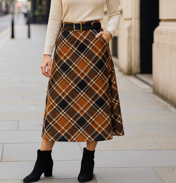 Coloured Check Suedette A-line Skirt
