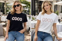 Sequin Pearl Stud Coco Cotton T-shirt Top