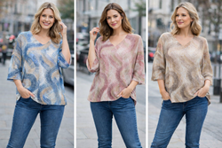 Swirls Print V Mesh Fine Knit