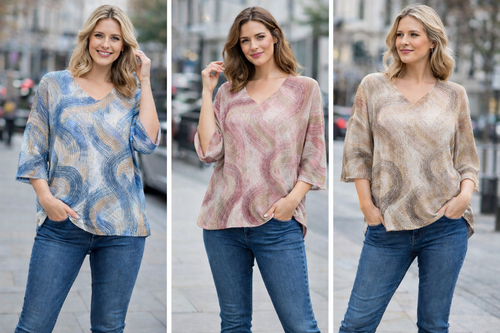 Swirls Print V Mesh Fine Knit
