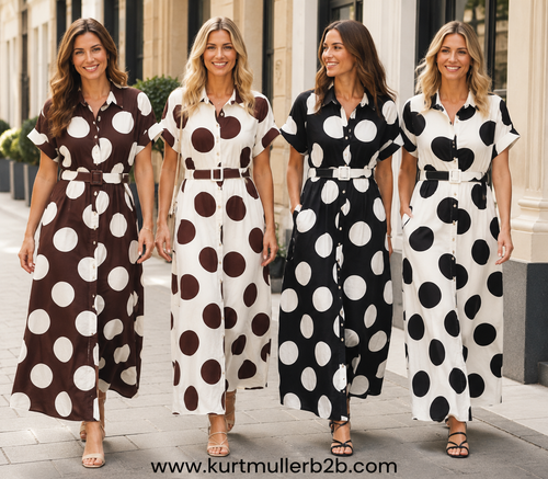 Big Polka Dot Cotton Shirt Pure Cotton Belted Dress