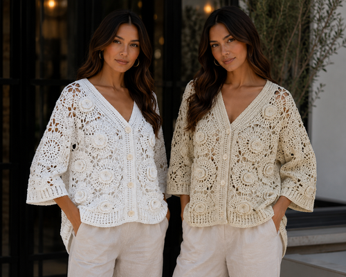 3D Rose Pure Cotton Crochet Cardigan