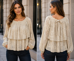 Layered Lace Bow back Cotton Tunic Top