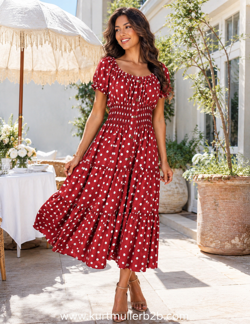 Berry Red Polka Dot Midi Dress
