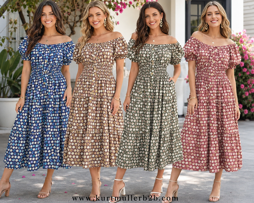 Tonal Polka Dot Midi Bardot Dress