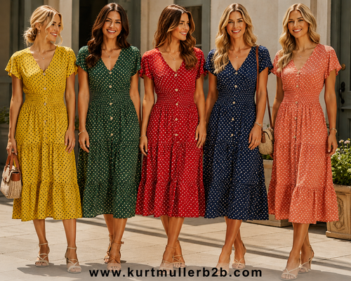 Classic Polka Dot V Jersey Midi Dress