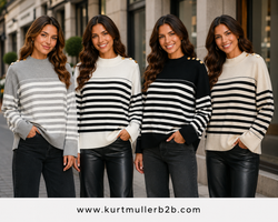 Gold Button Stripe Soft Touch Knit