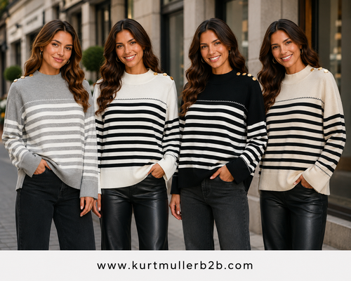 Gold Button Stripe Soft Touch Knit
