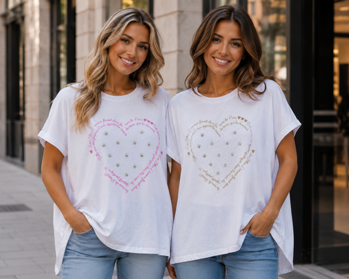 Amour Crystal Heart Cotton High Low T-shirt