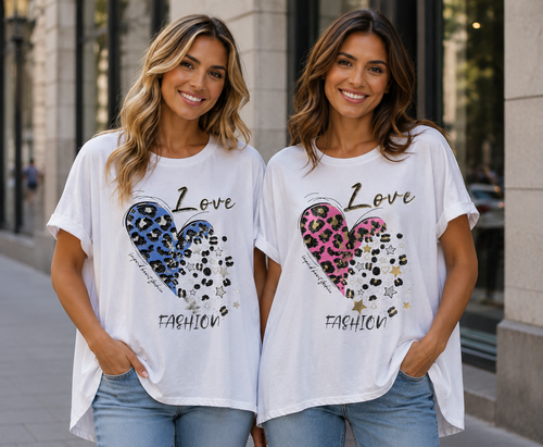 Leopard Diamante Heart Cotton High low T-shirt