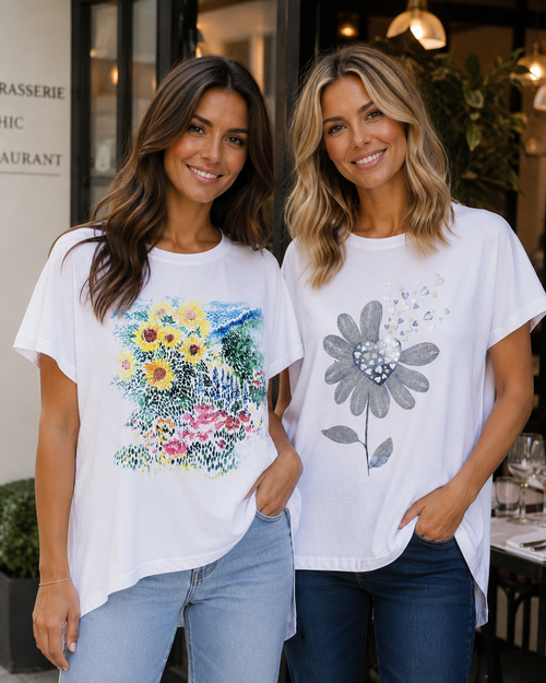 Picasso Sunflower and Dandelion Floral Cotton High low T-shirts