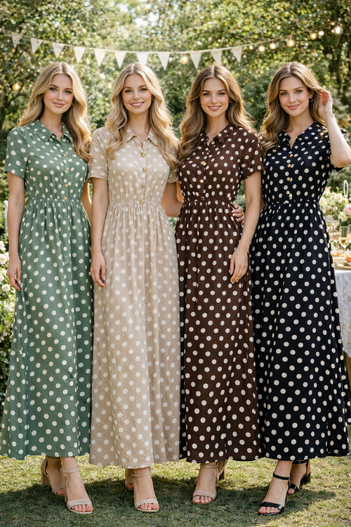 Venetia Polka Dot Gold Pebble Button Dress