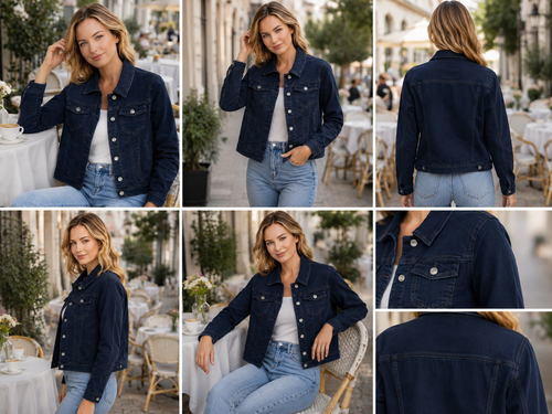 Navy Voggo Cotton Bi-stretch Denim Jacket