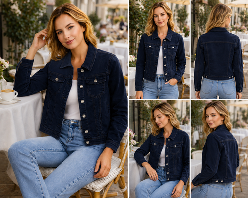 Navy Voggo Cotton Bi-stretch Denim Jacket
