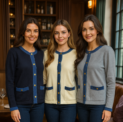 Contrast Edge Gold button Cardigan