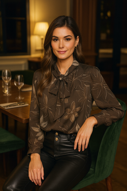 Chocolate Floral Bow Blouse
